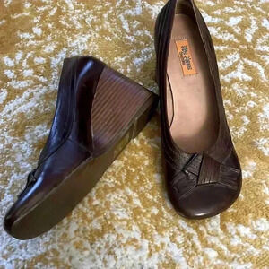 Miz Mooz crossbow leather wedge heel brown shoes 38